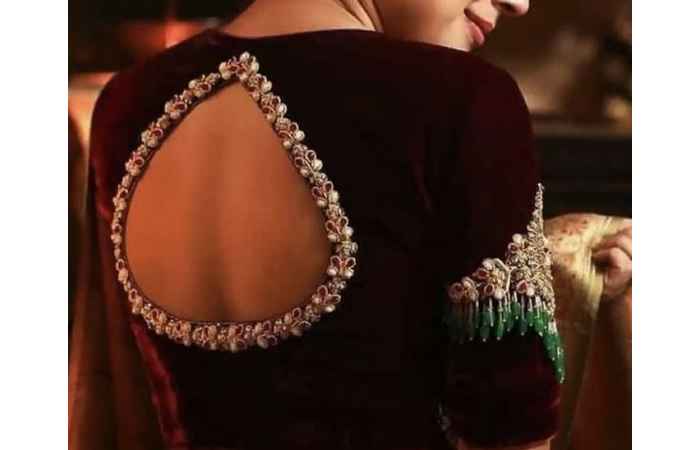 Trendy Back Boat Neck Blouse Designs (13)